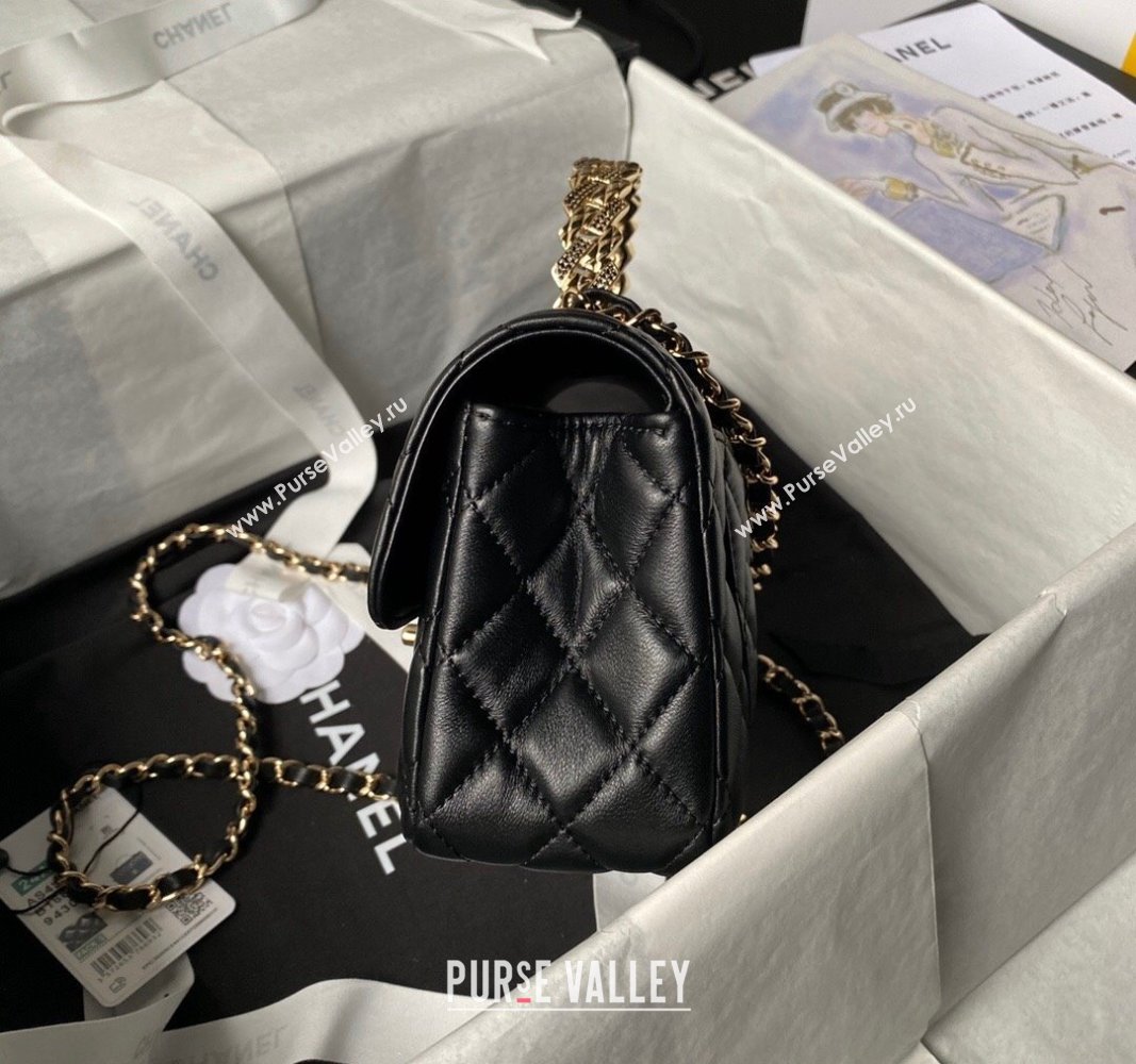 Chanel Shiny Lambskin Mini Flap Bag with Top Handle and Strass Black 2024 AS4924 (yezi-240627013)