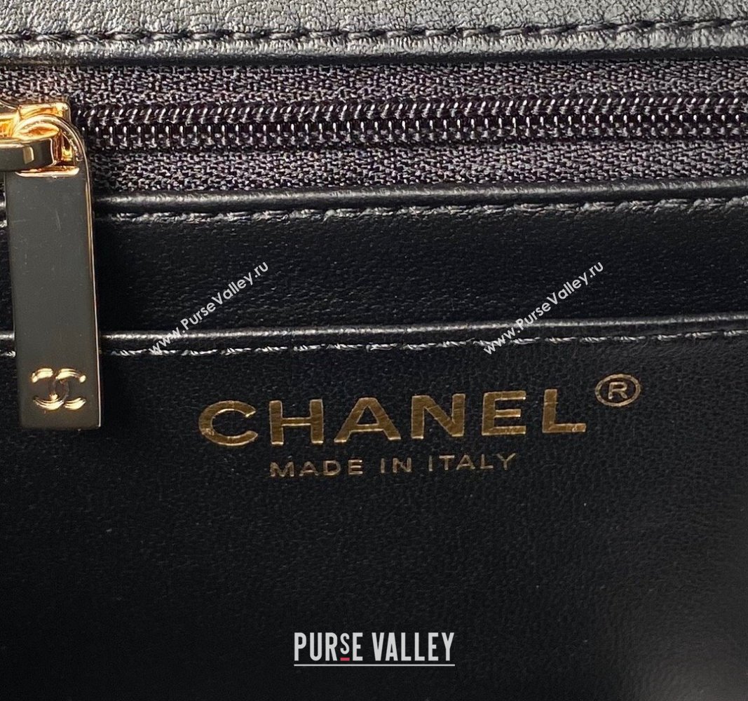 Chanel Shiny Lambskin Mini Flap Bag with Top Handle and Strass Black 2024 AS4924 (yezi-240627013)