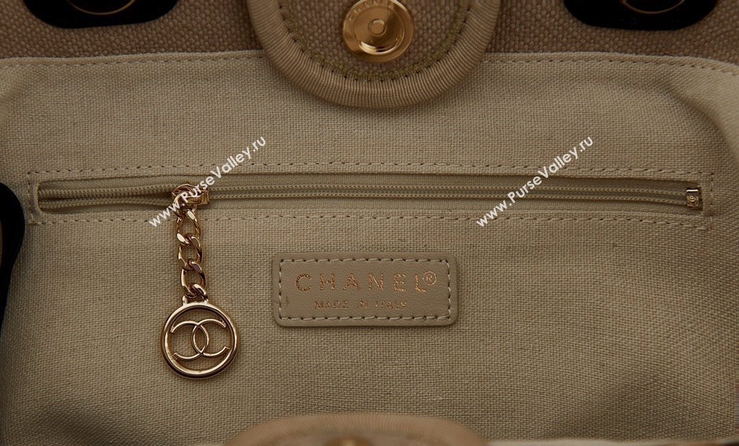 Chanel Deauville Mixed Fibers  Calfskin Small Shopping Bag Beige/Black 2024 AS3257 (yezi-240627044)