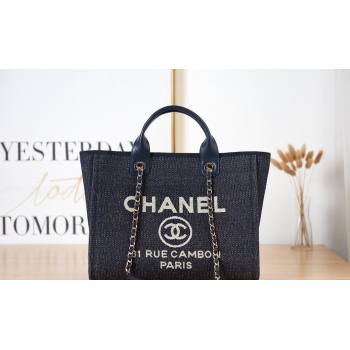 Chanel Deauville Mixed Fibers Calfskin Small Shopping Bag Dark Blue 2024 AS3257 (yezi-240627045)