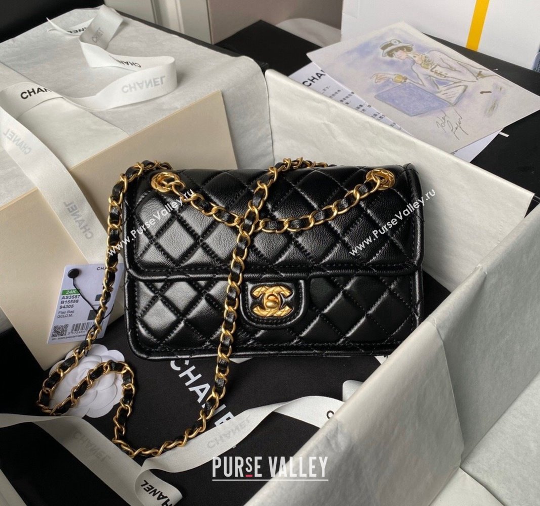 Chanel Lambskin Square Small Flap Bag AS3587 Black 2024 (yezi-240627073)