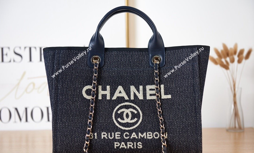 Chanel Deauville Mixed Fibers  Calfskin Small Shopping Bag Dark Blue 2024 AS3257 (yezi-240627045)