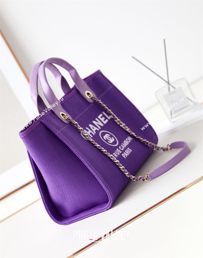 Chanel Deauville Mixed Fibers  Calfskin Small Shopping Bag Purple 2024 AS3257 (yezi-240627041)