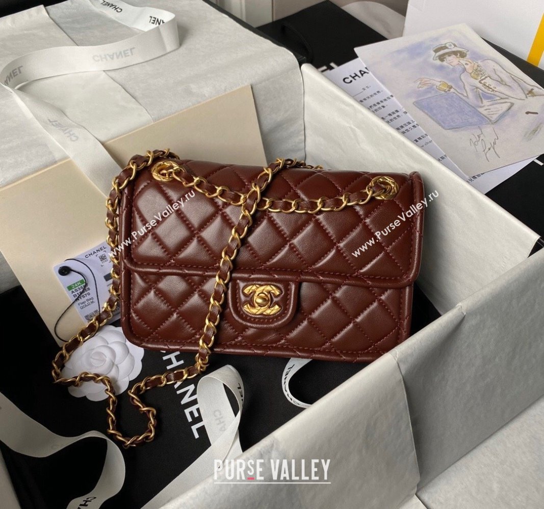 Chanel Lambskin Square Small Flap Bag AS3587 Burgundy 2024 (yezi-240627074)