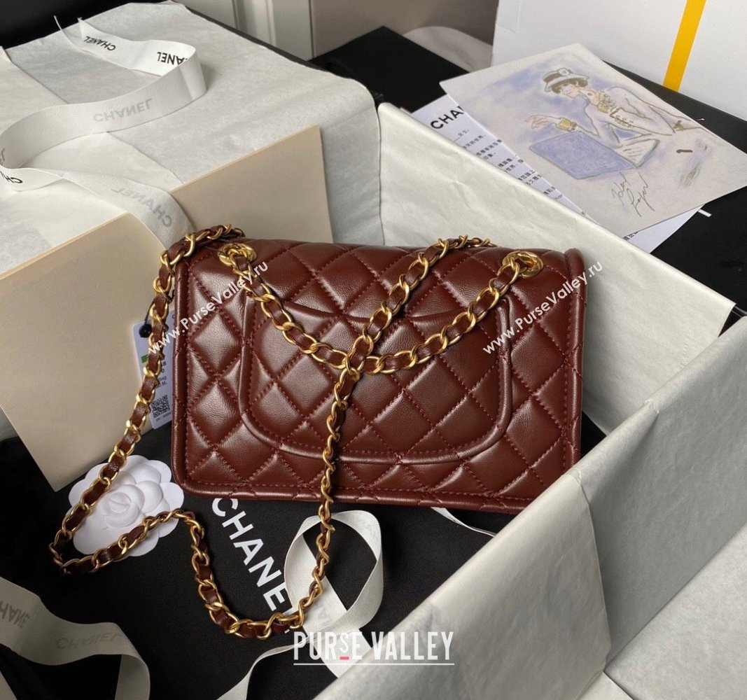 Chanel Lambskin Square Small Flap Bag AS3587 Burgundy 2024 (yezi-240627074)