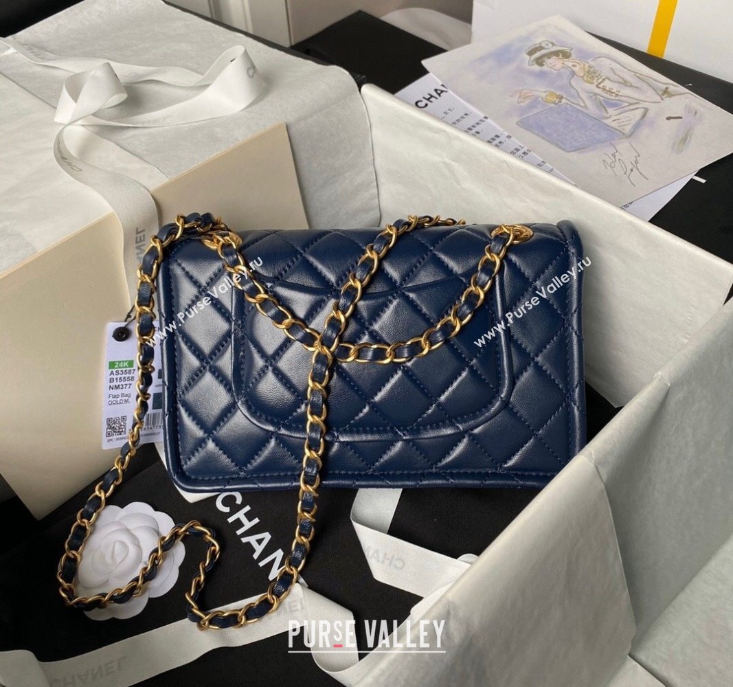 Chanel Lambskin Square Small Flap Bag AS3587 Blue 2024 (yezi-240627075)