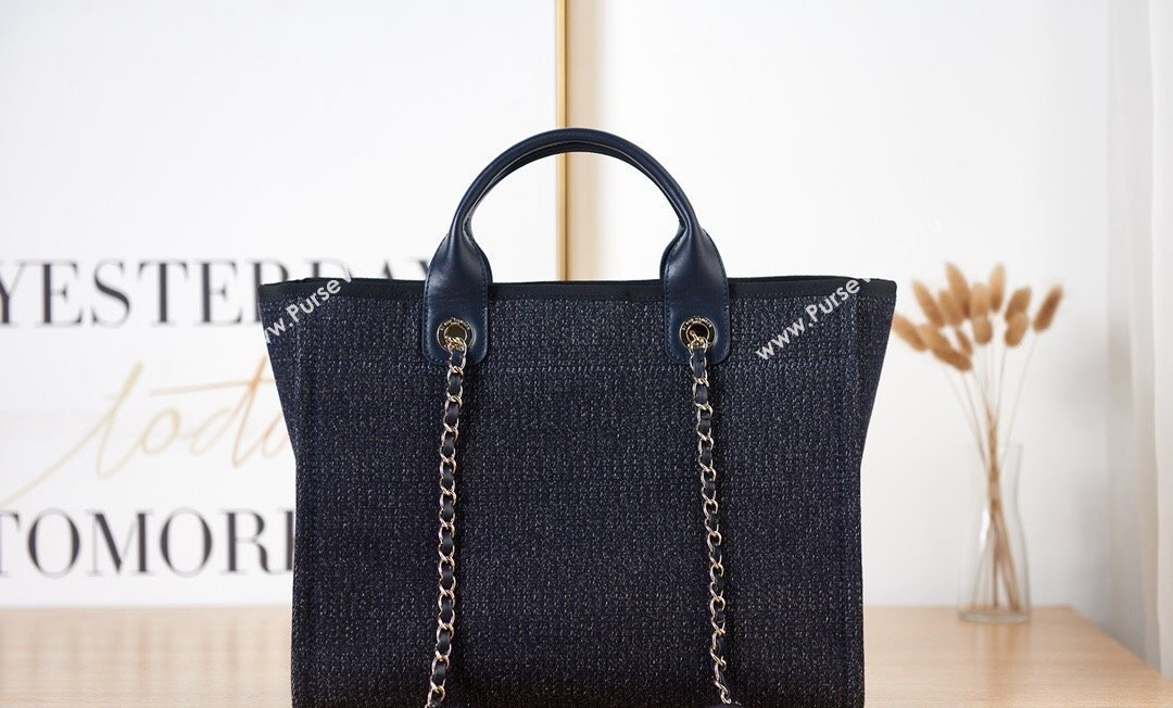 Chanel Deauville Mixed Fibers  Calfskin Small Shopping Bag Dark Blue 2024 AS3257 (yezi-240627045)