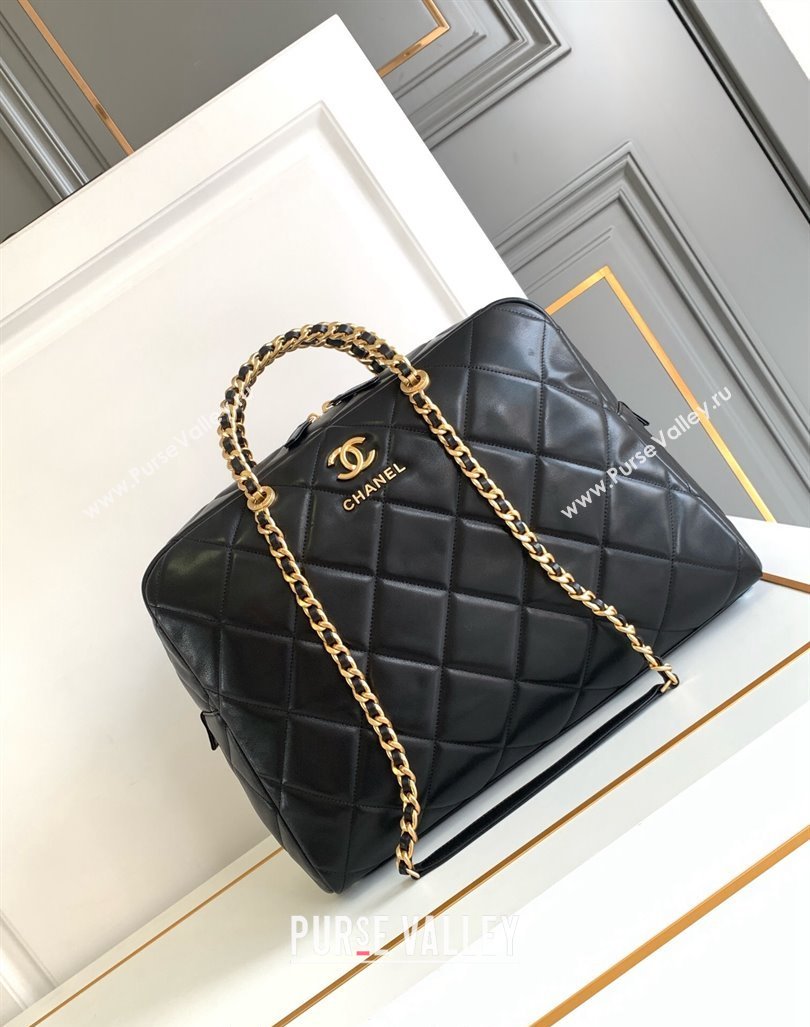 Chanel Quilted Calfskin Vintage Bowling Bag Black 2024 0517 (yezi-240627077)