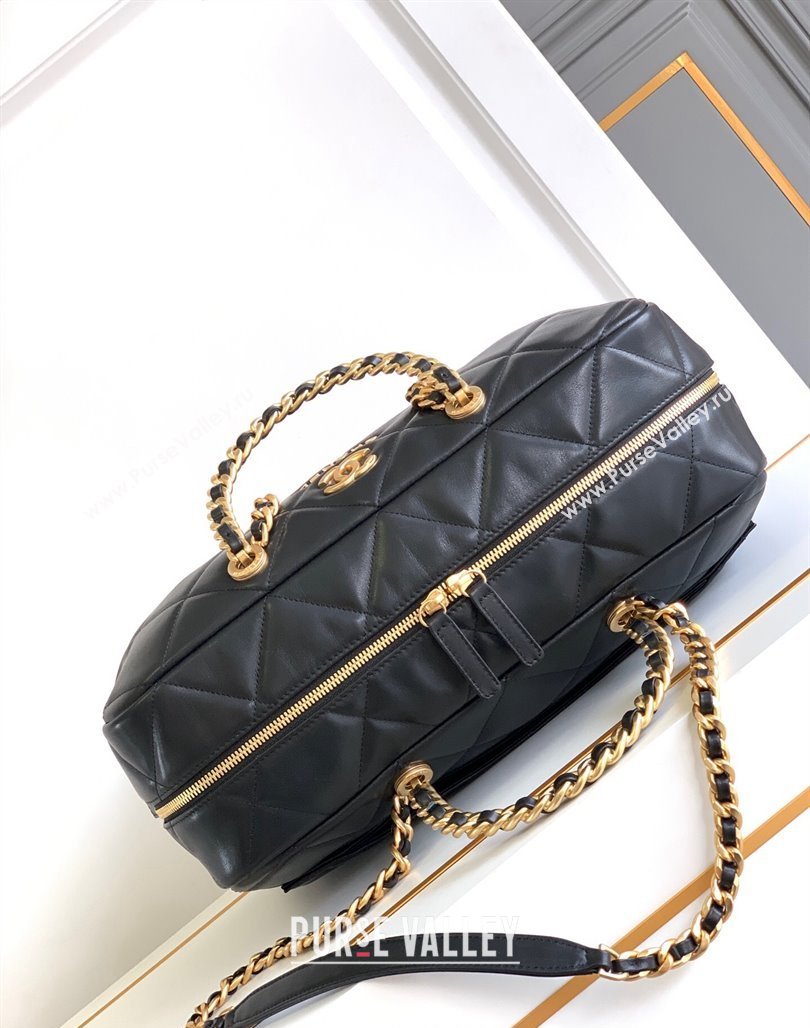 Chanel Quilted Calfskin Vintage Bowling Bag Black 2024 0517 (yezi-240627077)