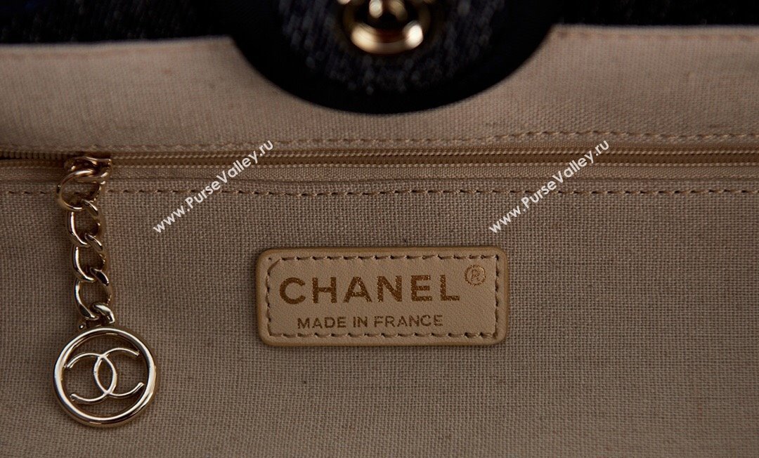 Chanel Deauville Mixed Fibers  Calfskin Small Shopping Bag Dark Blue 2024 AS3257 (yezi-240627045)