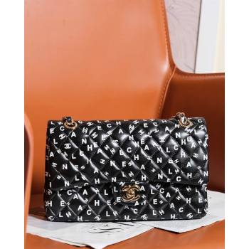 Chanel Lambskin Classic 11.12 Medium Flap Bag with Letters Print Black 2024 0627 (yezi-240627079)