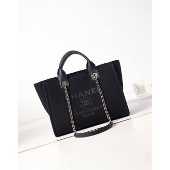 Chanel Deauville Mixed Fibers Calfskin Small Shopping Bag Black/Grey 2024 AS3257 (yezi-240627046)