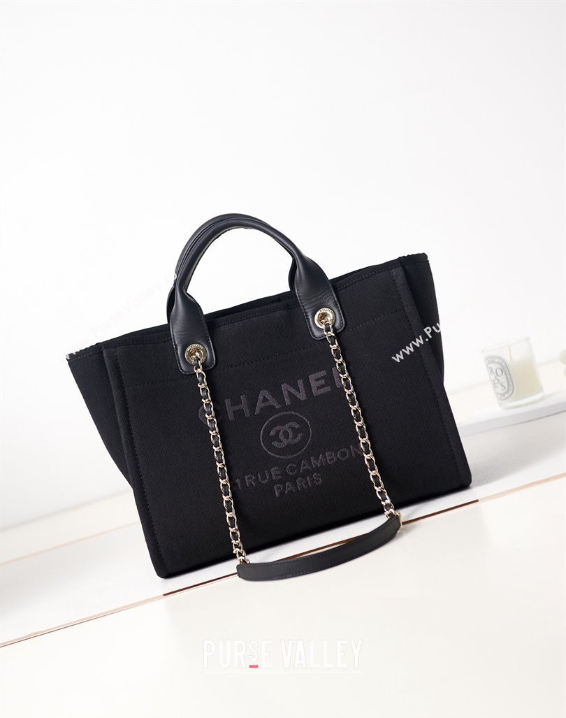 Chanel Deauville Mixed Fibers  Calfskin Small Shopping Bag Black/Grey 2024 AS3257 (yezi-240627046)