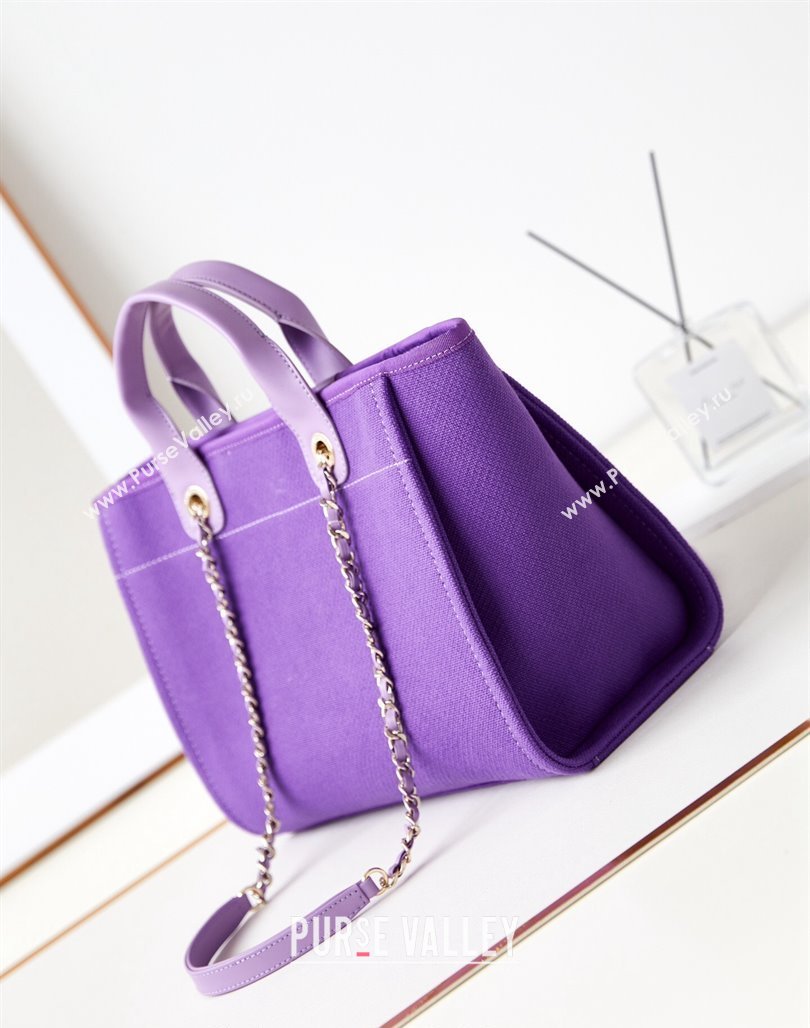 Chanel Deauville Mixed Fibers  Calfskin Small Shopping Bag Purple 2024 AS3257 (yezi-240627041)