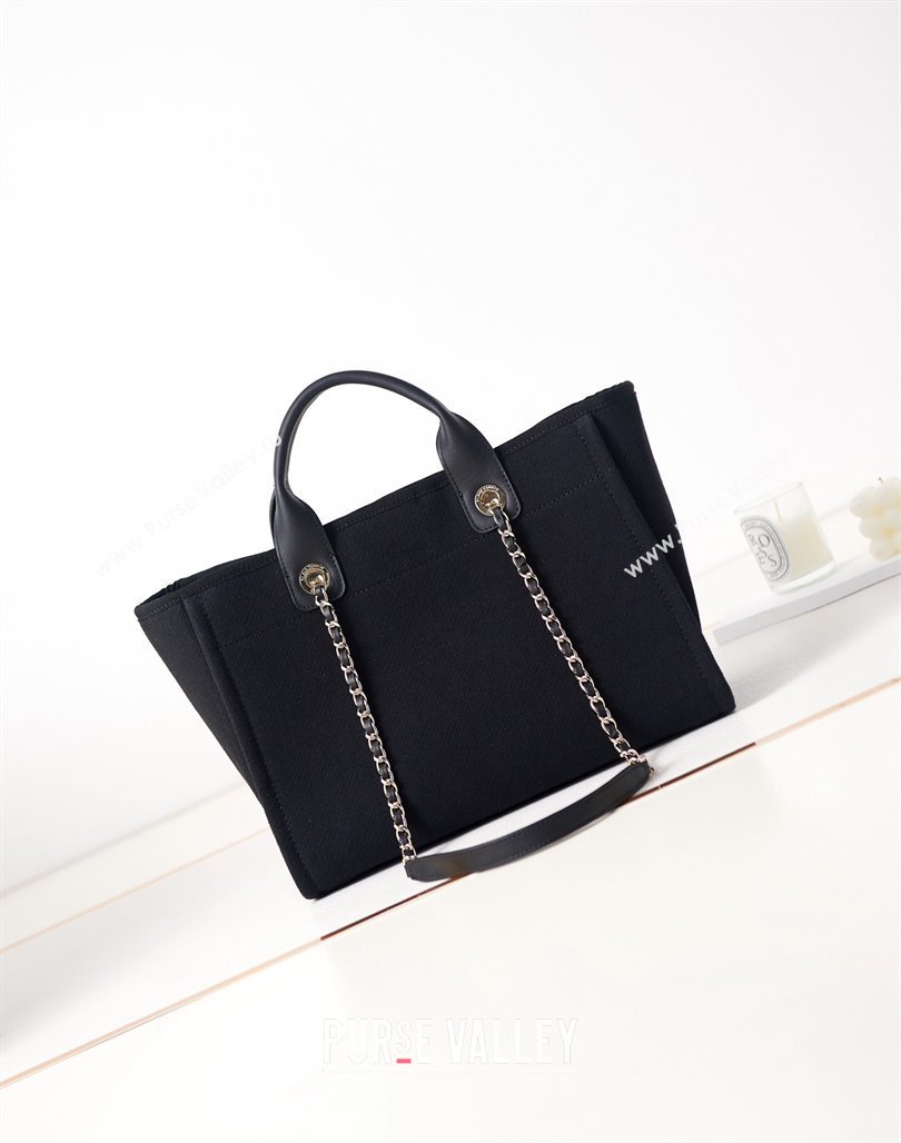 Chanel Deauville Mixed Fibers  Calfskin Small Shopping Bag Black/Grey 2024 AS3257 (yezi-240627046)