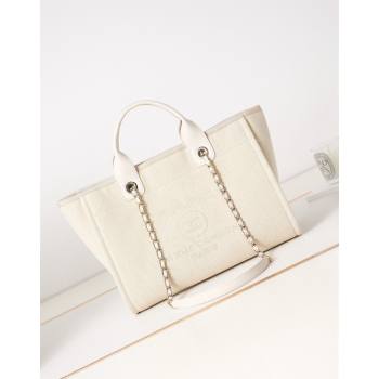 Chanel Deauville Mixed Fibers Calfskin Small Shopping Bag White 2 2024 AS3257 (yezi-240627047)