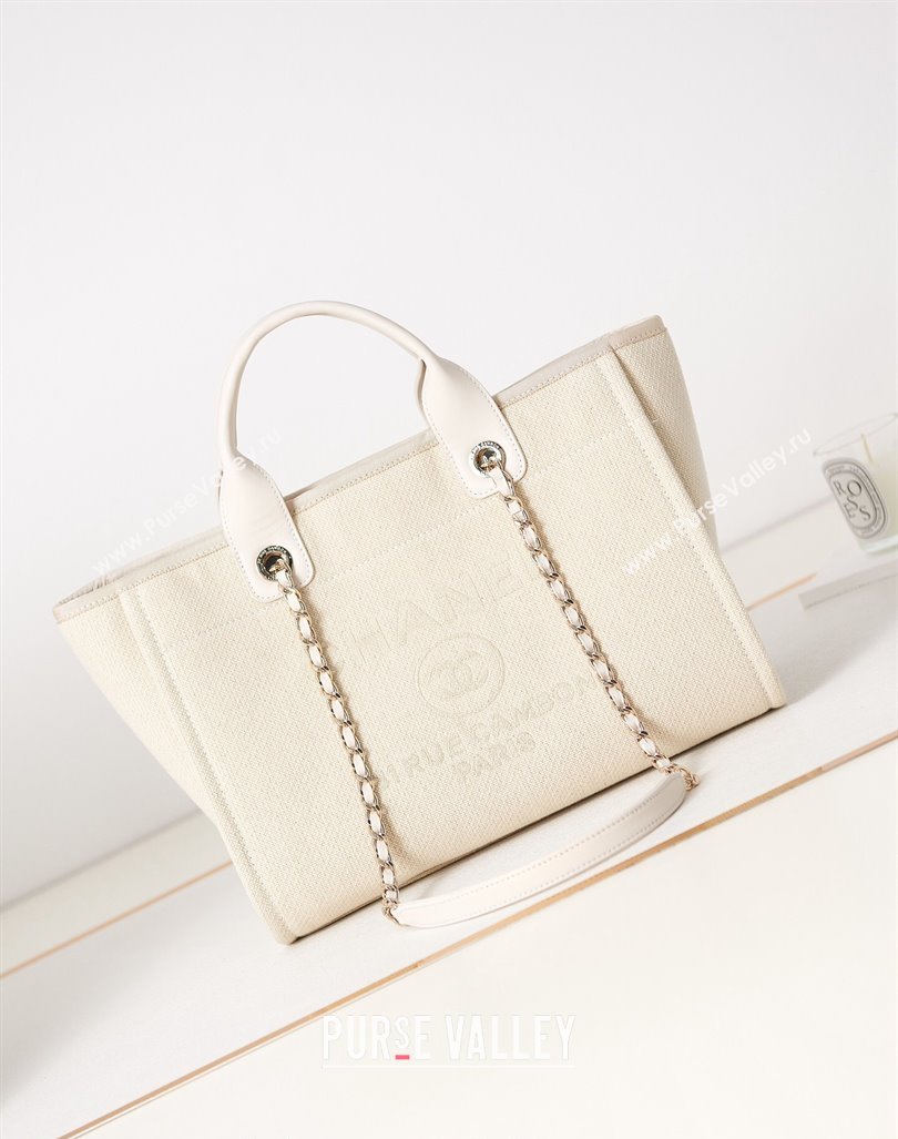 Chanel Deauville Mixed Fibers  Calfskin Small Shopping Bag White 2 2024 AS3257 (yezi-240627047)