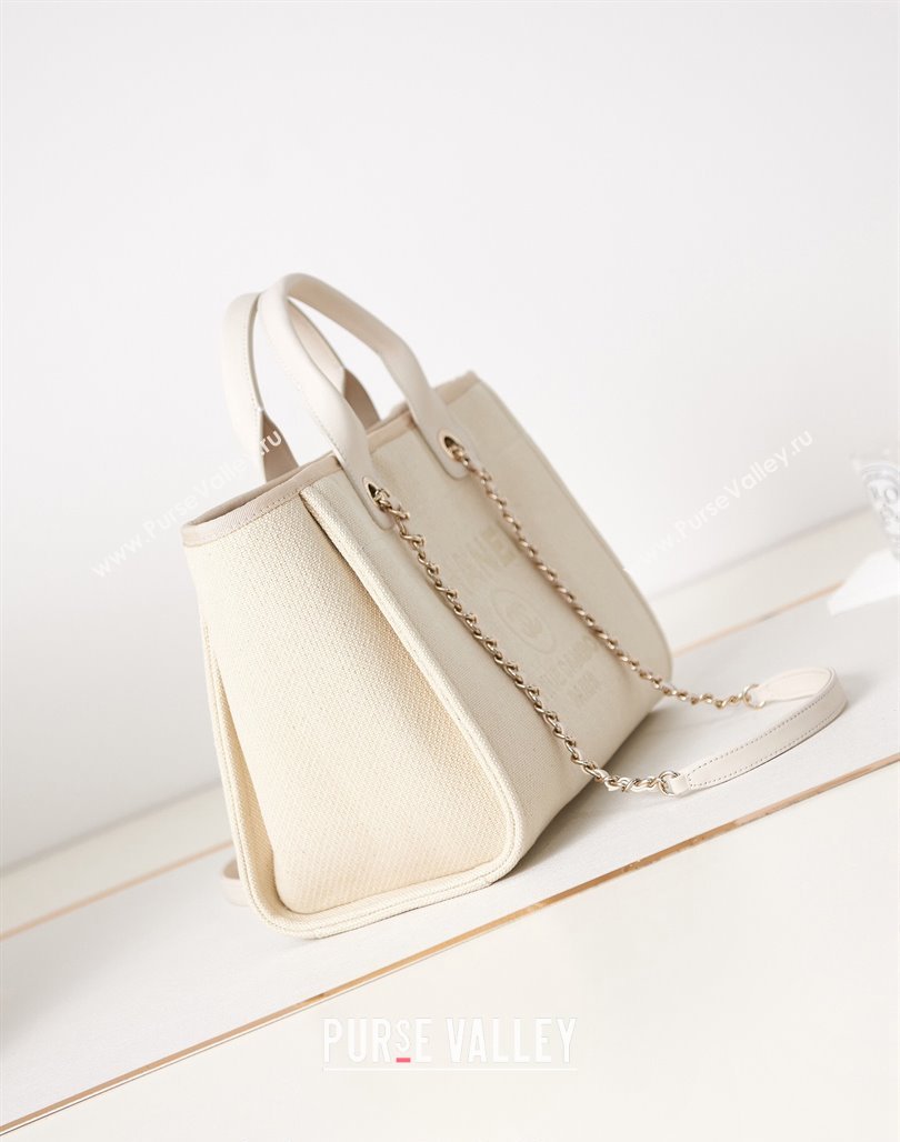 Chanel Deauville Mixed Fibers  Calfskin Small Shopping Bag White 2 2024 AS3257 (yezi-240627047)