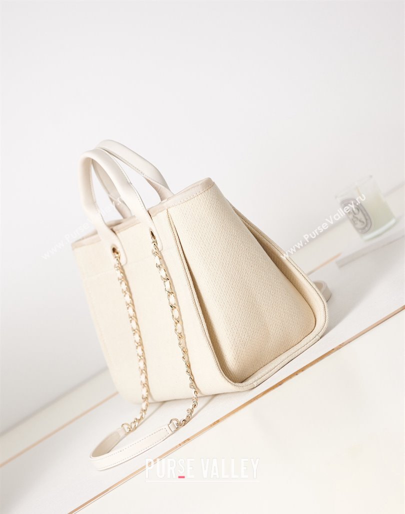 Chanel Deauville Mixed Fibers  Calfskin Small Shopping Bag White 2 2024 AS3257 (yezi-240627047)