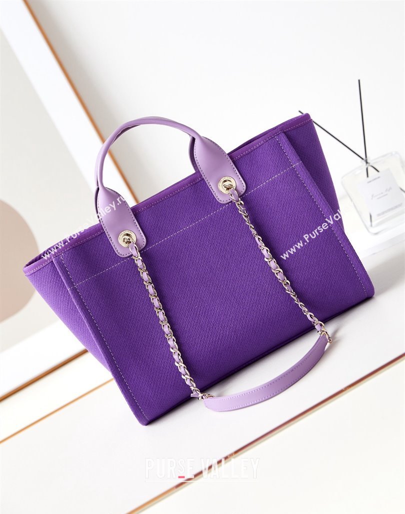 Chanel Deauville Mixed Fibers  Calfskin Small Shopping Bag Purple 2024 AS3257 (yezi-240627041)