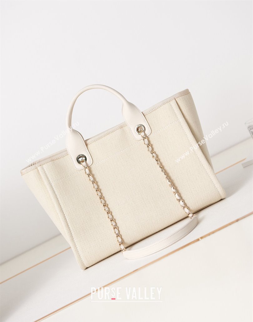 Chanel Deauville Mixed Fibers  Calfskin Small Shopping Bag White 2 2024 AS3257 (yezi-240627047)