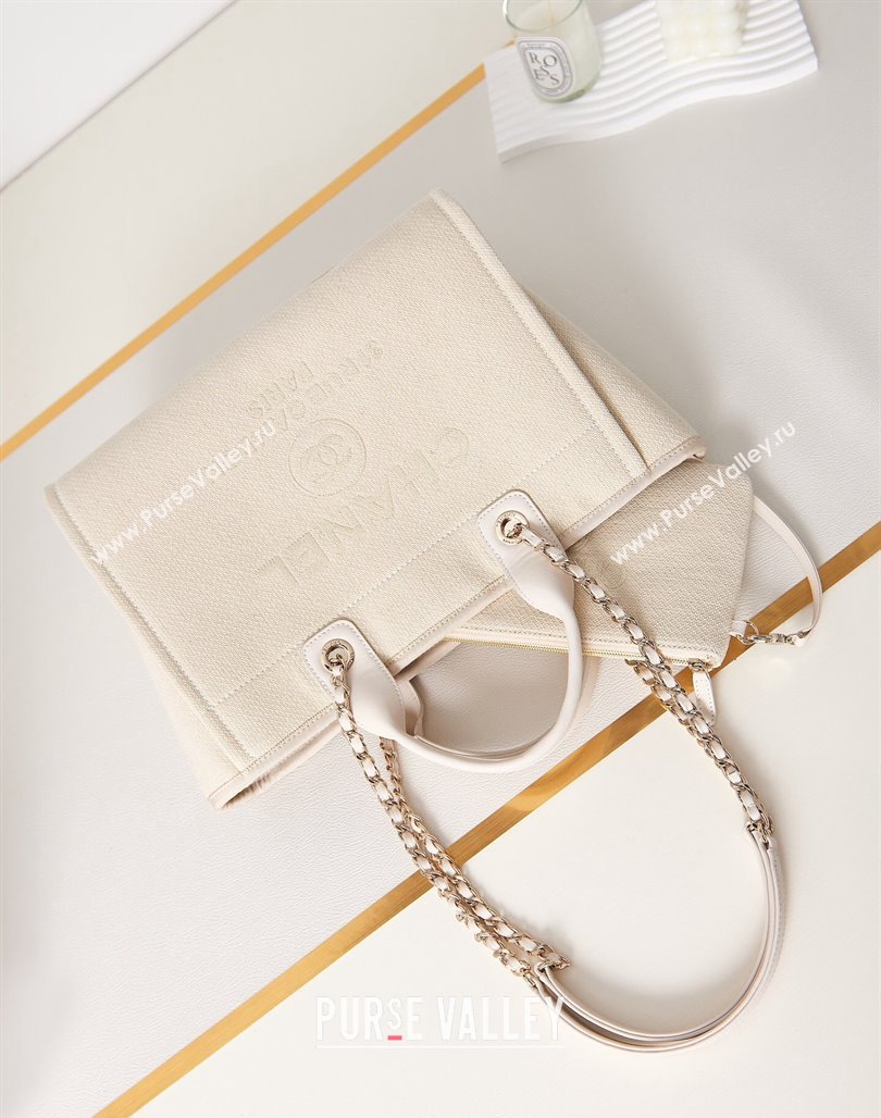 Chanel Deauville Mixed Fibers  Calfskin Small Shopping Bag White 2 2024 AS3257 (yezi-240627047)