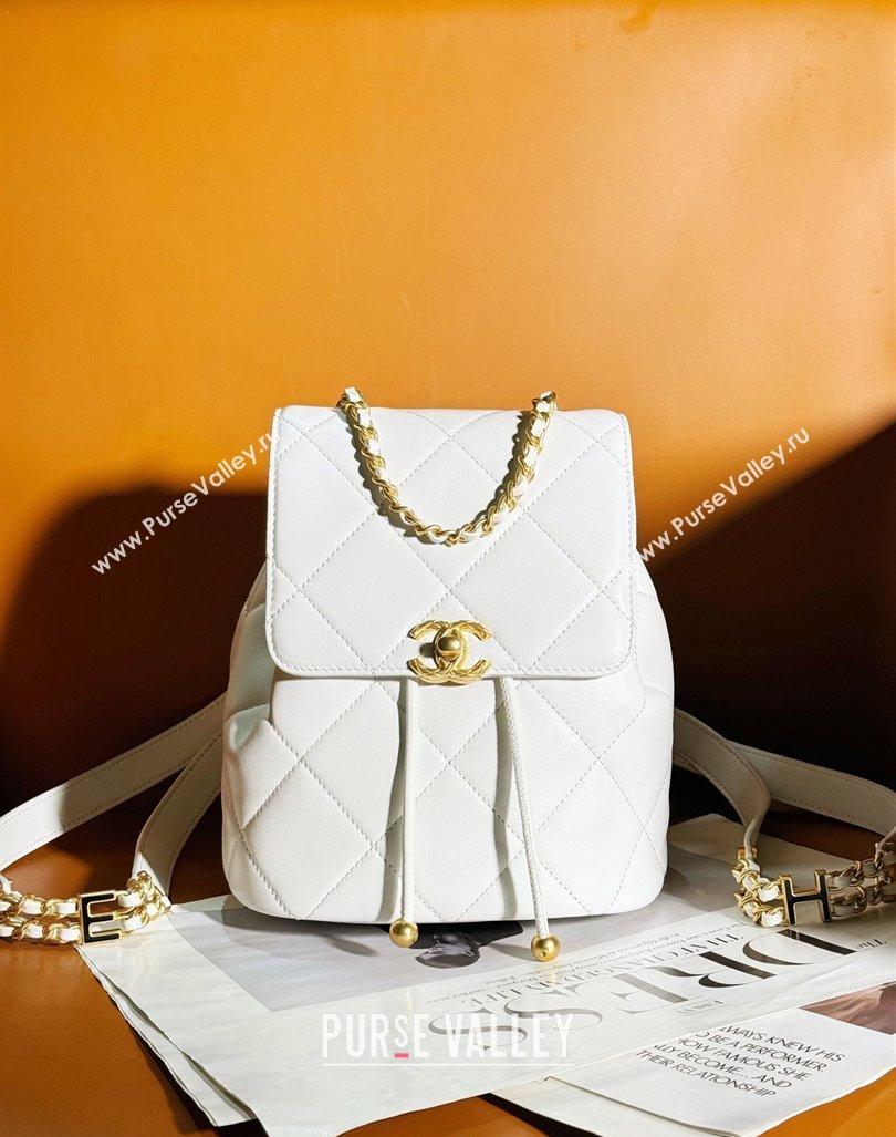 Chanel Lambskin Backpack Bag AS4866 White 2024 (yezi-240627085)