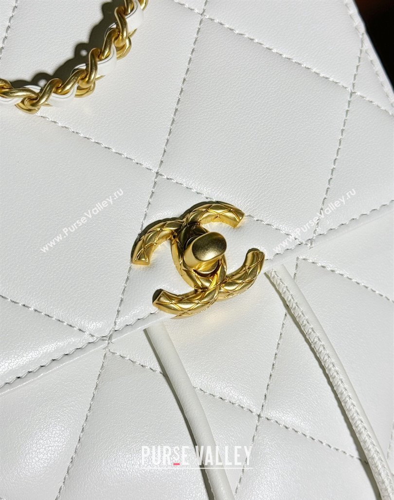 Chanel Lambskin Backpack Bag AS4866 White 2024 (yezi-240627085)