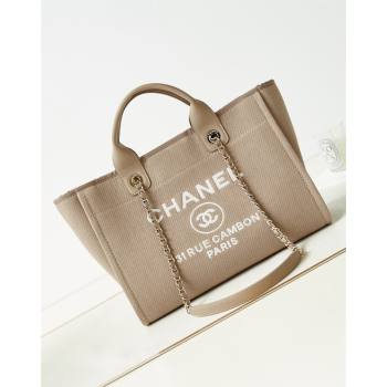 Chanel Deauville Mixed Fibers Calfskin Small Shopping Bag Beige/White 2024 AS3257 (yezi-240627048)