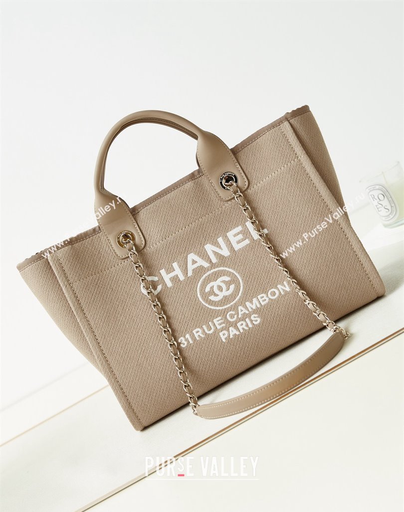 Chanel Deauville Mixed Fibers  Calfskin Small Shopping Bag Beige/White 2024 AS3257 (yezi-240627048)