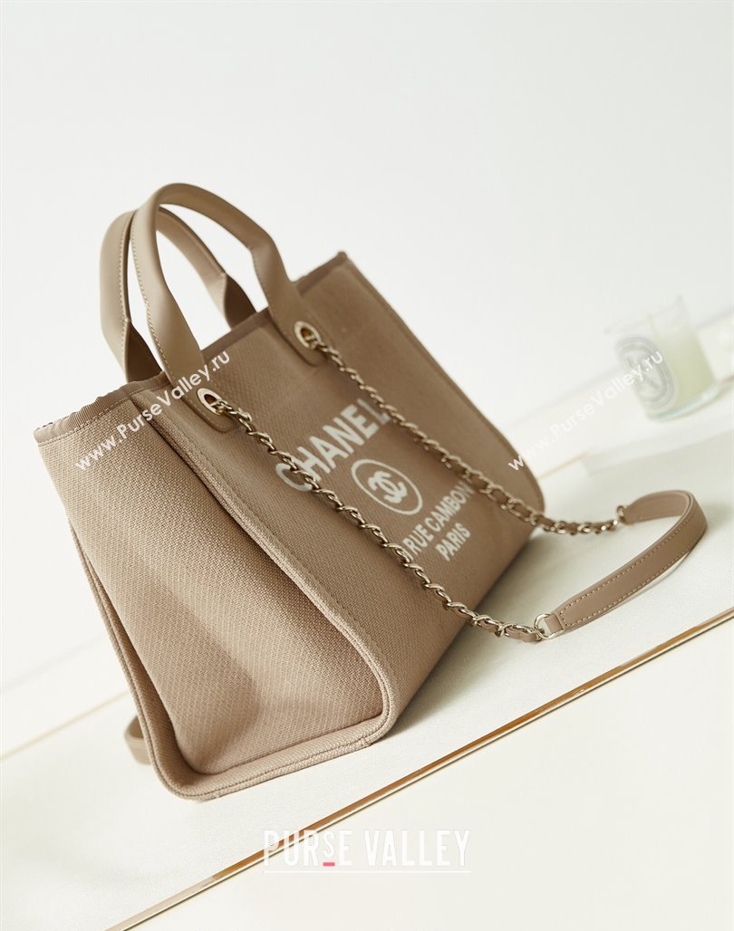 Chanel Deauville Mixed Fibers  Calfskin Small Shopping Bag Beige/White 2024 AS3257 (yezi-240627048)