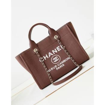 Chanel Deauville Mixed Fibers Calfskin Small Shopping Bag Brown/White 2024 AS3257 (yezi-240627049)