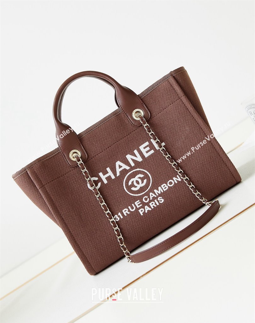 Chanel Deauville Mixed Fibers  Calfskin Small Shopping Bag Brown/White 2024 AS3257 (yezi-240627049)