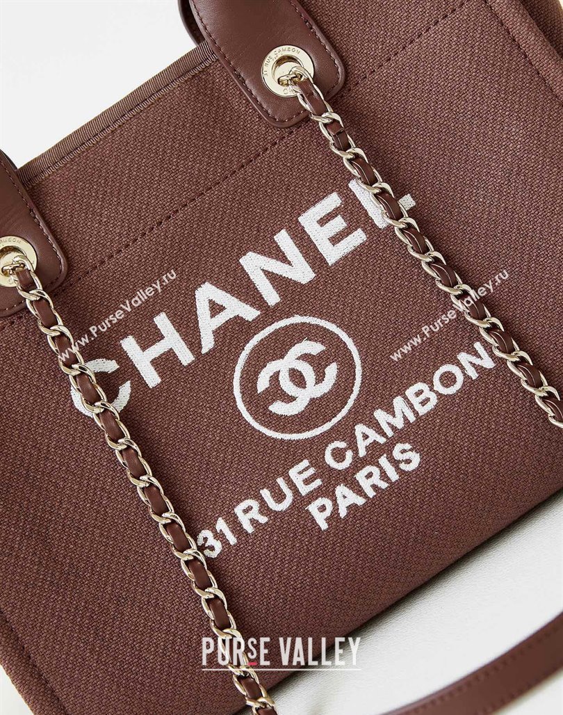 Chanel Deauville Mixed Fibers  Calfskin Small Shopping Bag Brown/White 2024 AS3257 (yezi-240627049)