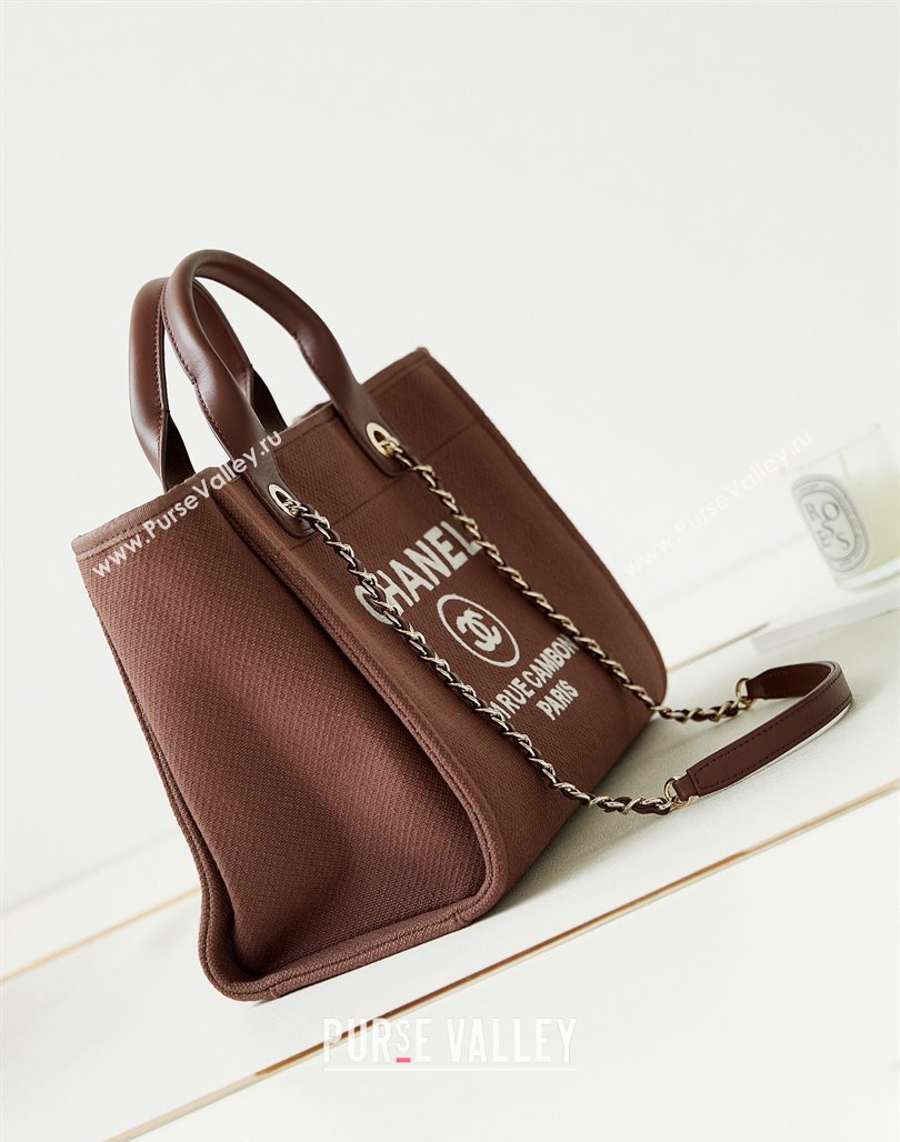 Chanel Deauville Mixed Fibers  Calfskin Small Shopping Bag Brown/White 2024 AS3257 (yezi-240627049)