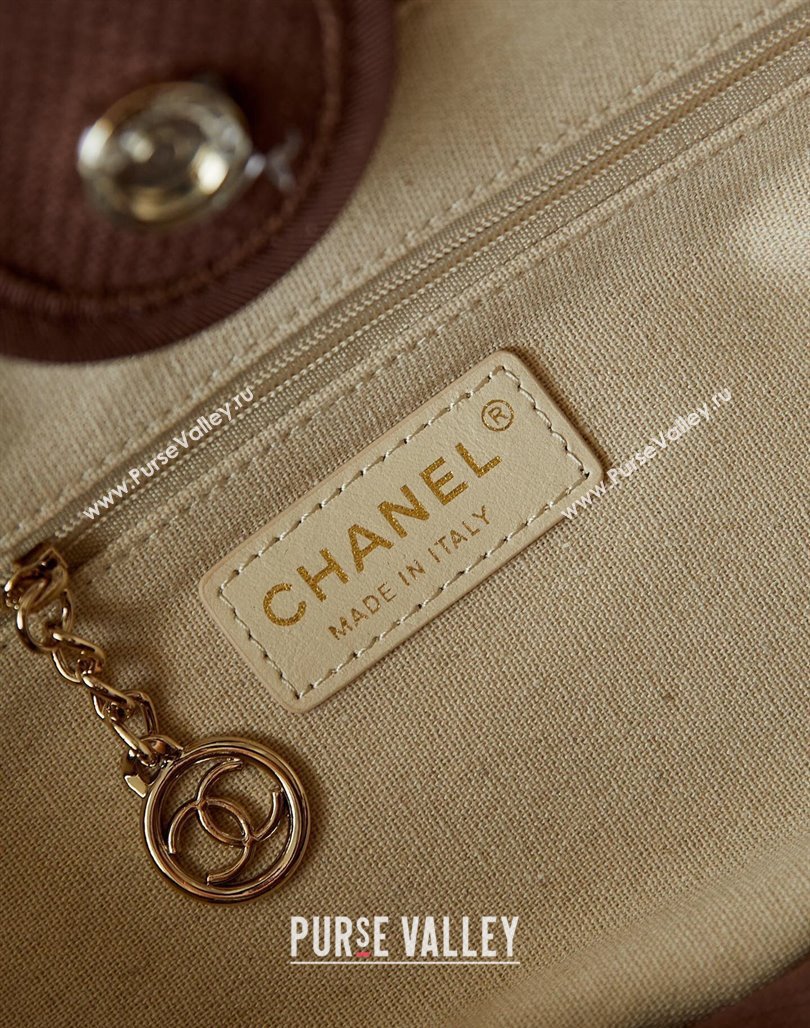 Chanel Deauville Mixed Fibers  Calfskin Small Shopping Bag Brown/White 2024 AS3257 (yezi-240627049)