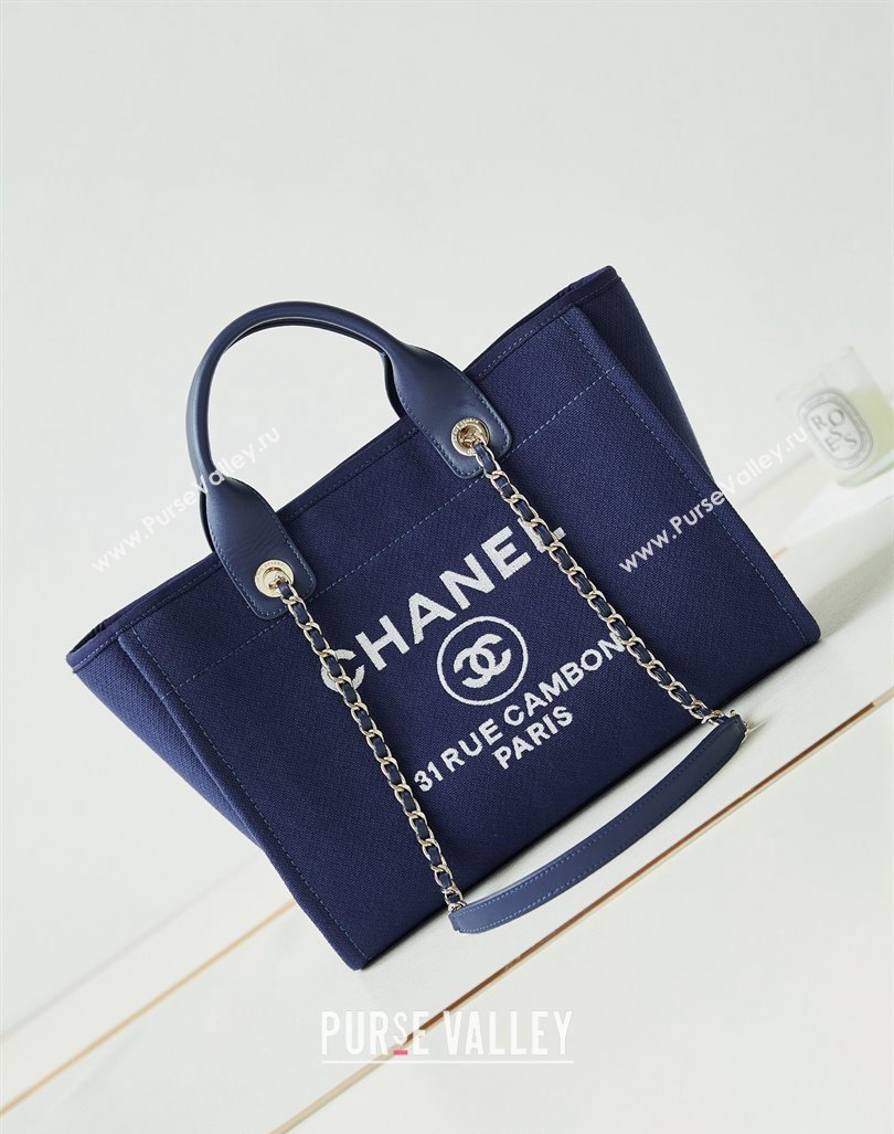 Chanel Deauville Mixed Fibers  Calfskin Small Shopping Bag Blue/White 2024 AS3257 (yezi-240627050)