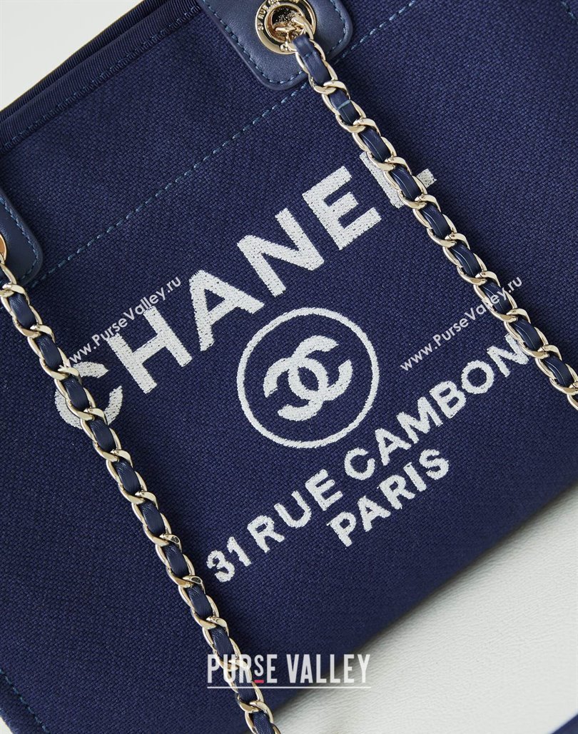 Chanel Deauville Mixed Fibers  Calfskin Small Shopping Bag Blue/White 2024 AS3257 (yezi-240627050)