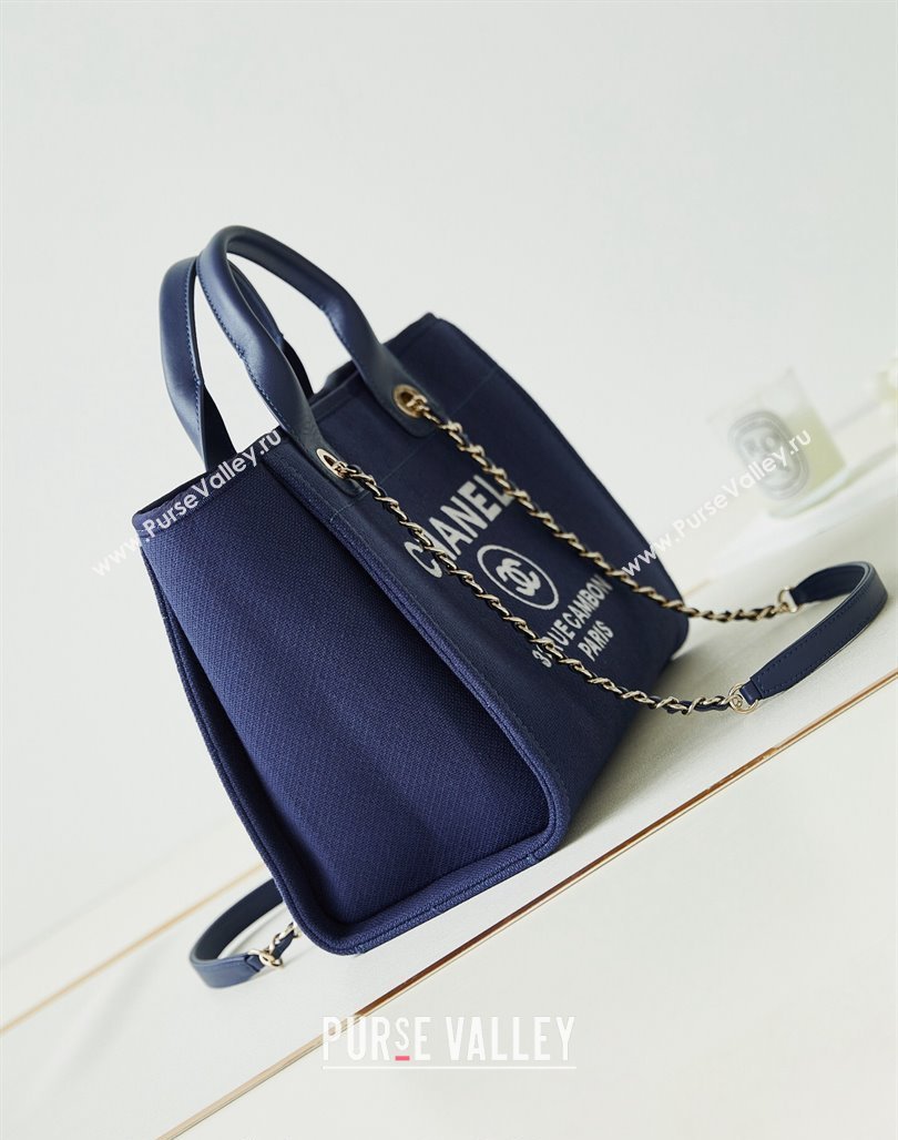 Chanel Deauville Mixed Fibers  Calfskin Small Shopping Bag Blue/White 2024 AS3257 (yezi-240627050)