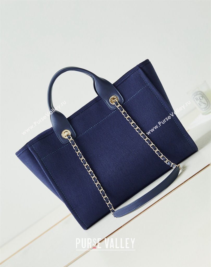 Chanel Deauville Mixed Fibers  Calfskin Small Shopping Bag Blue/White 2024 AS3257 (yezi-240627050)