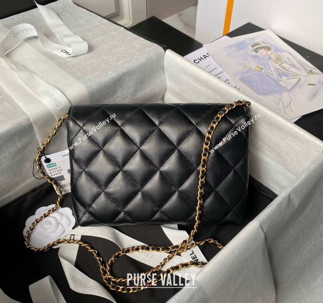 Chanel Shiny Lambskin Small Flap Bag with Pearls AS5011 Black 2024 (yezi-240627058)