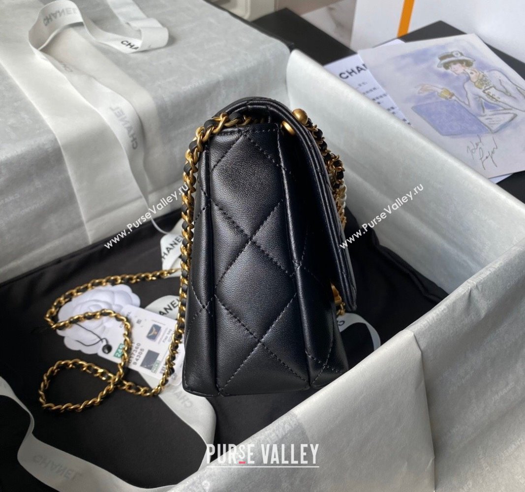 Chanel Shiny Lambskin Small Flap Bag with Pearls AS5011 Black 2024 (yezi-240627058)