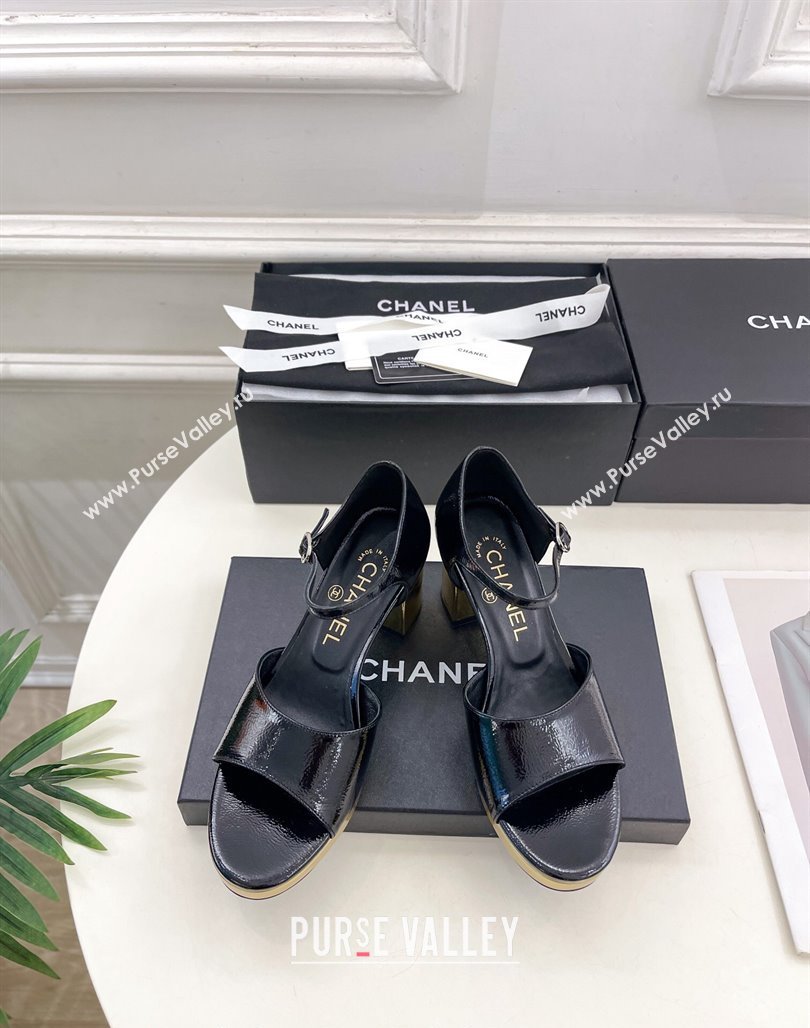 Chanel Calfskin Sandals 7.5cm with Gold-Tone Heel Black 2024 070102 (MD-240701089)