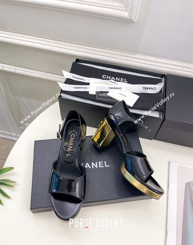 Chanel Calfskin Sandals 7.5cm with Gold-Tone Heel Black 2024 070102 (MD-240701089)