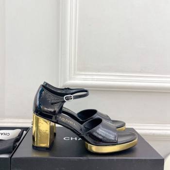 Chanel Calfskin Sandals 7.5cm with Gold-Tone Heel Black 2024 070102 (MD-240701089)