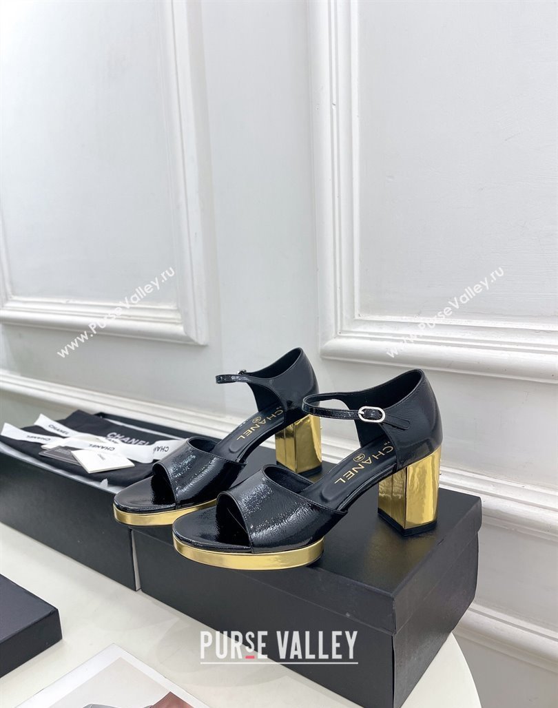 Chanel Calfskin Sandals 7.5cm with Gold-Tone Heel Black 2024 070102 (MD-240701089)