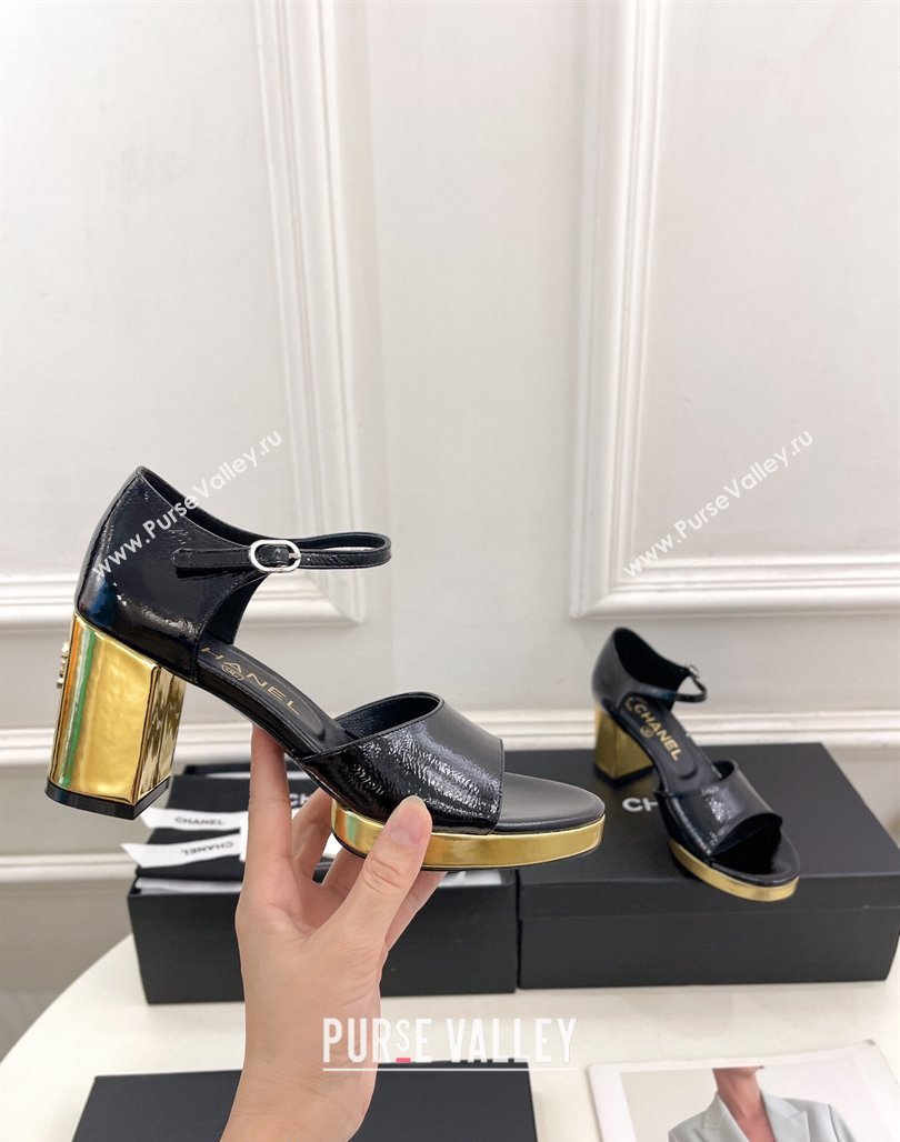 Chanel Calfskin Sandals 7.5cm with Gold-Tone Heel Black 2024 070102 (MD-240701089)