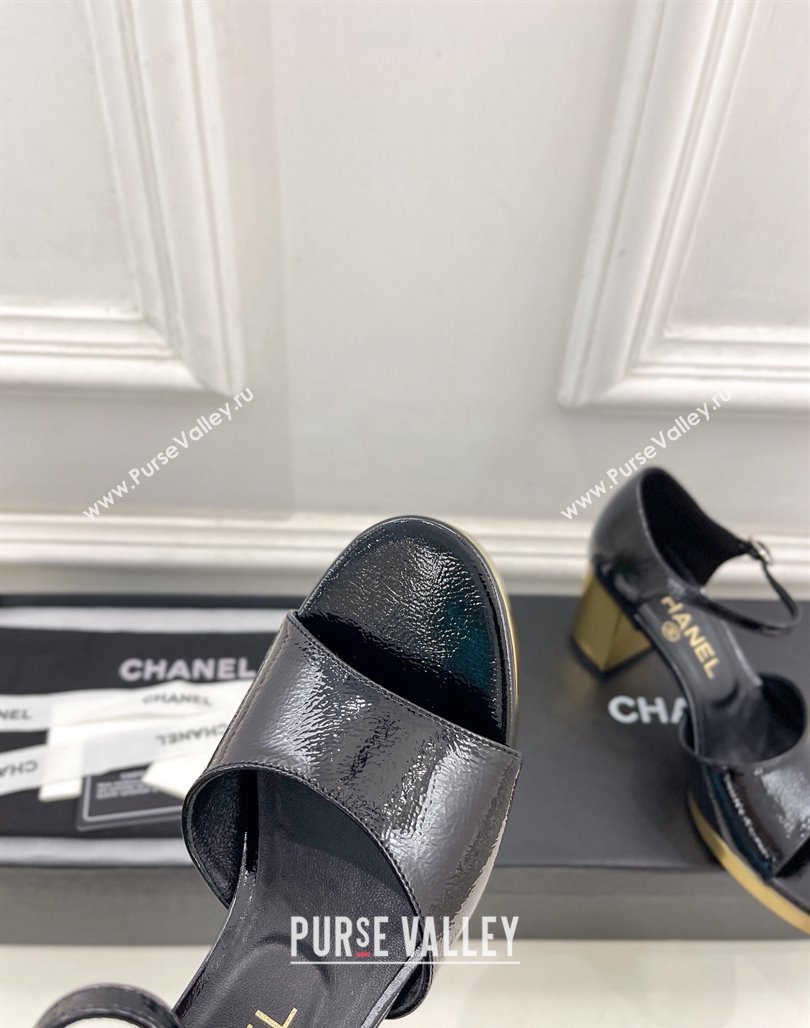 Chanel Calfskin Sandals 7.5cm with Gold-Tone Heel Black 2024 070102 (MD-240701089)