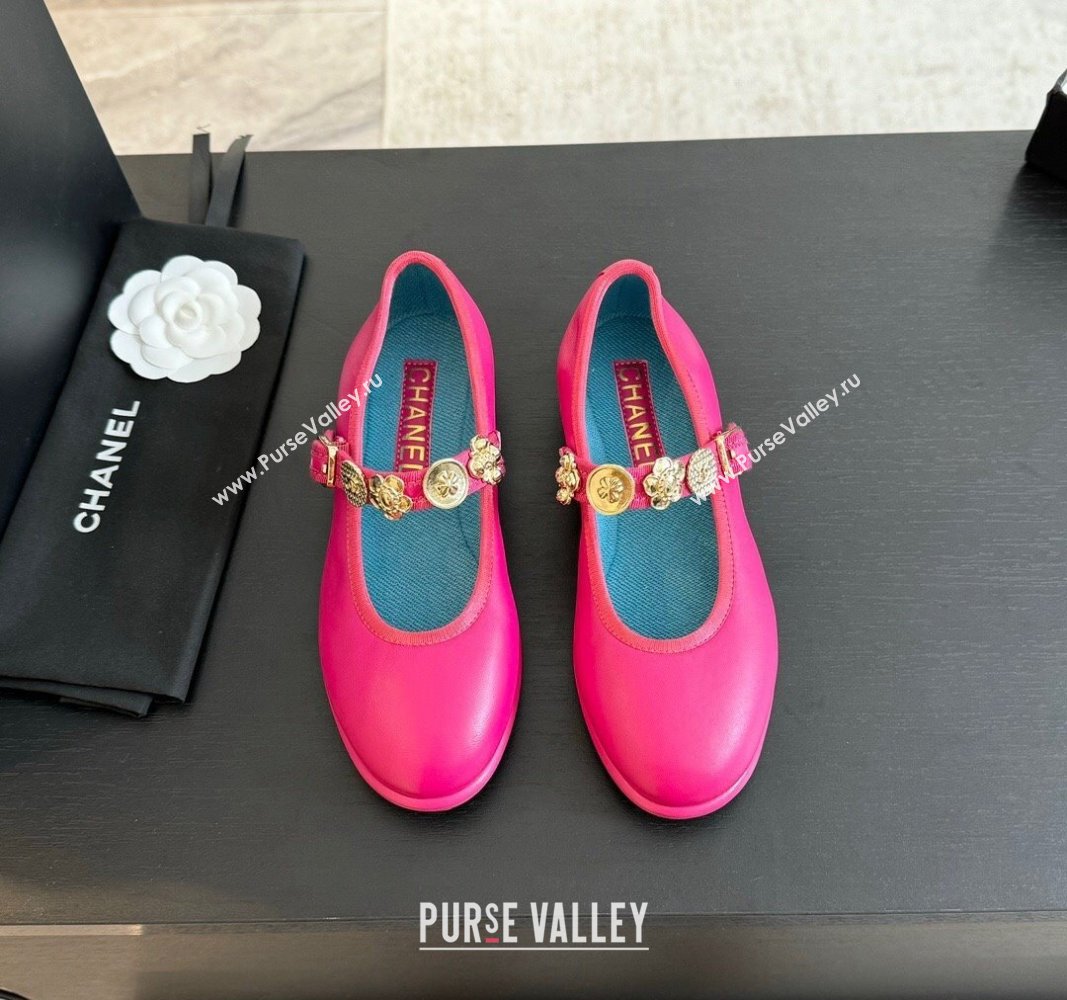 Chanel Lambskin Mary Janes Ballet Flat with Charm Dark Pink 2024 G45778 (MD-240701092)