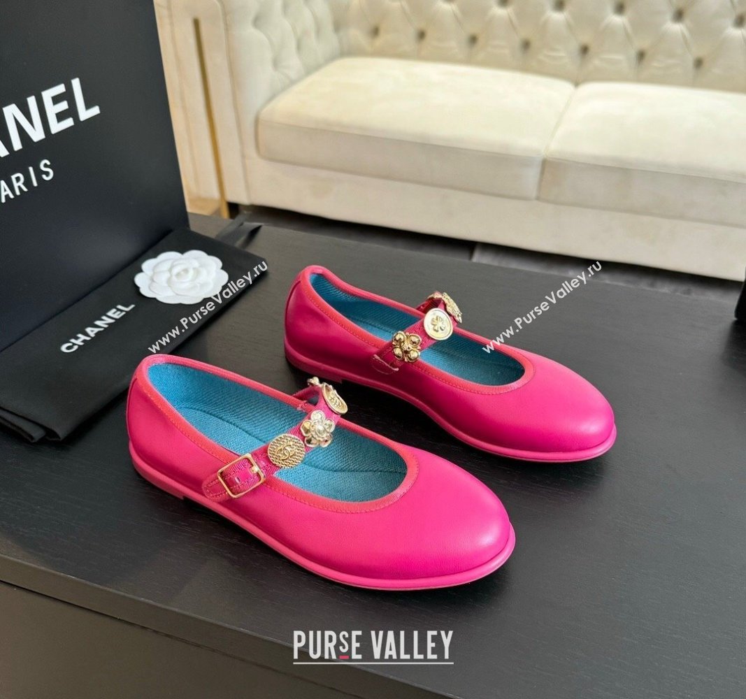 Chanel Lambskin Mary Janes Ballet Flat with Charm Dark Pink 2024 G45778 (MD-240701092)